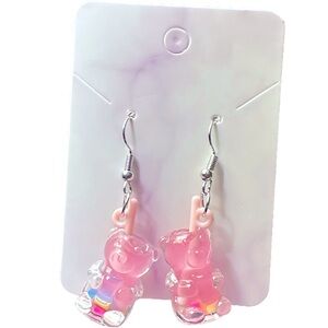 Pink Acrylic Bear Earrings